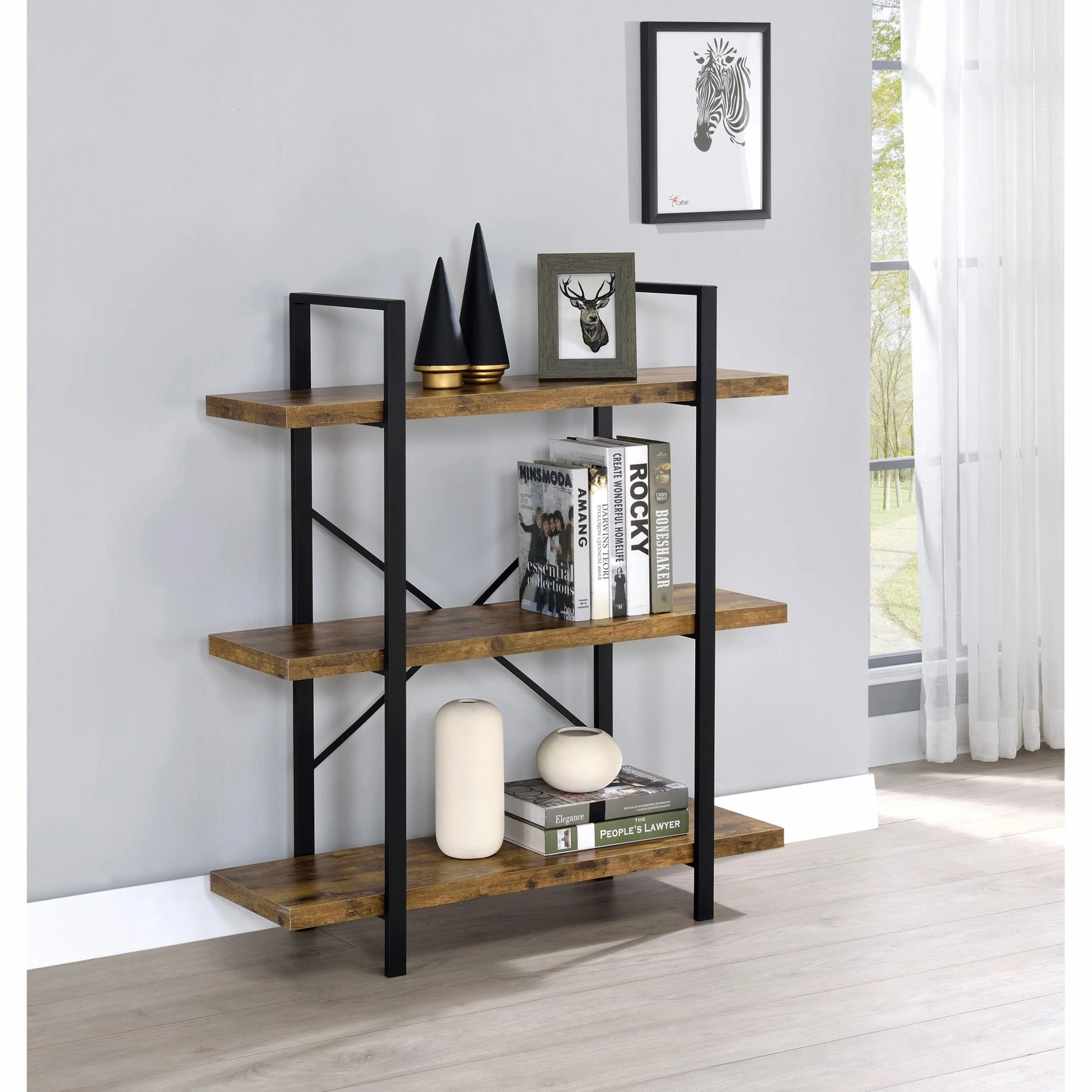 Hot Sale โญ Coaster Antique Nutmeg 3-tier Open Back Bookcase ๐