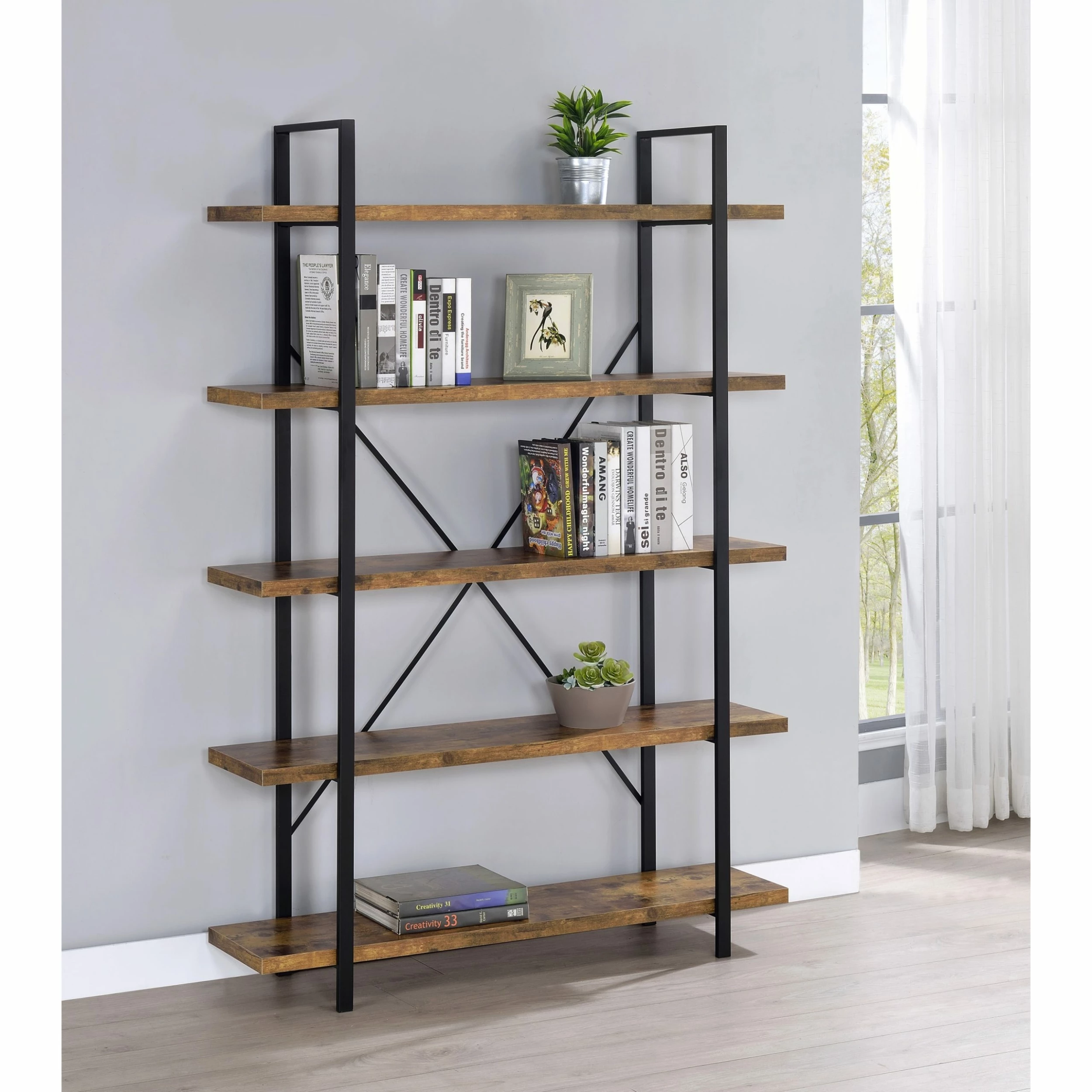 Coupon ๐ Coaster Antique Nutmeg 5-tier Open Back Bookcase โ๏ธ