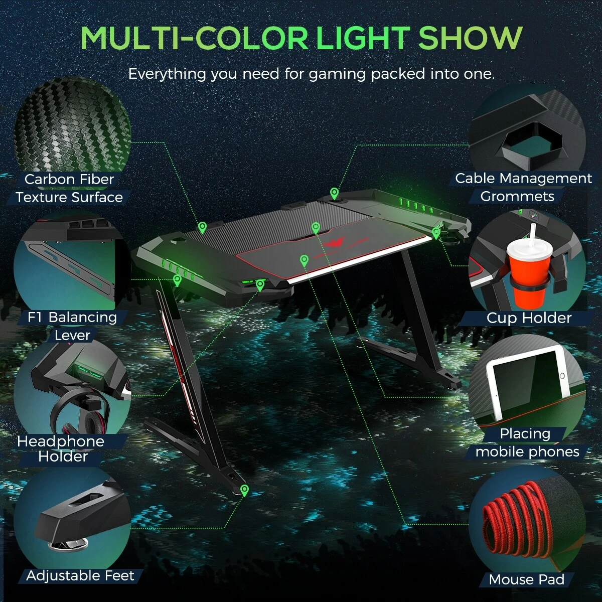 Flash Sale โค๏ธ Coaster Ardsley Black Z-framed Gaming Desk With LED Lighting โ - Image 5