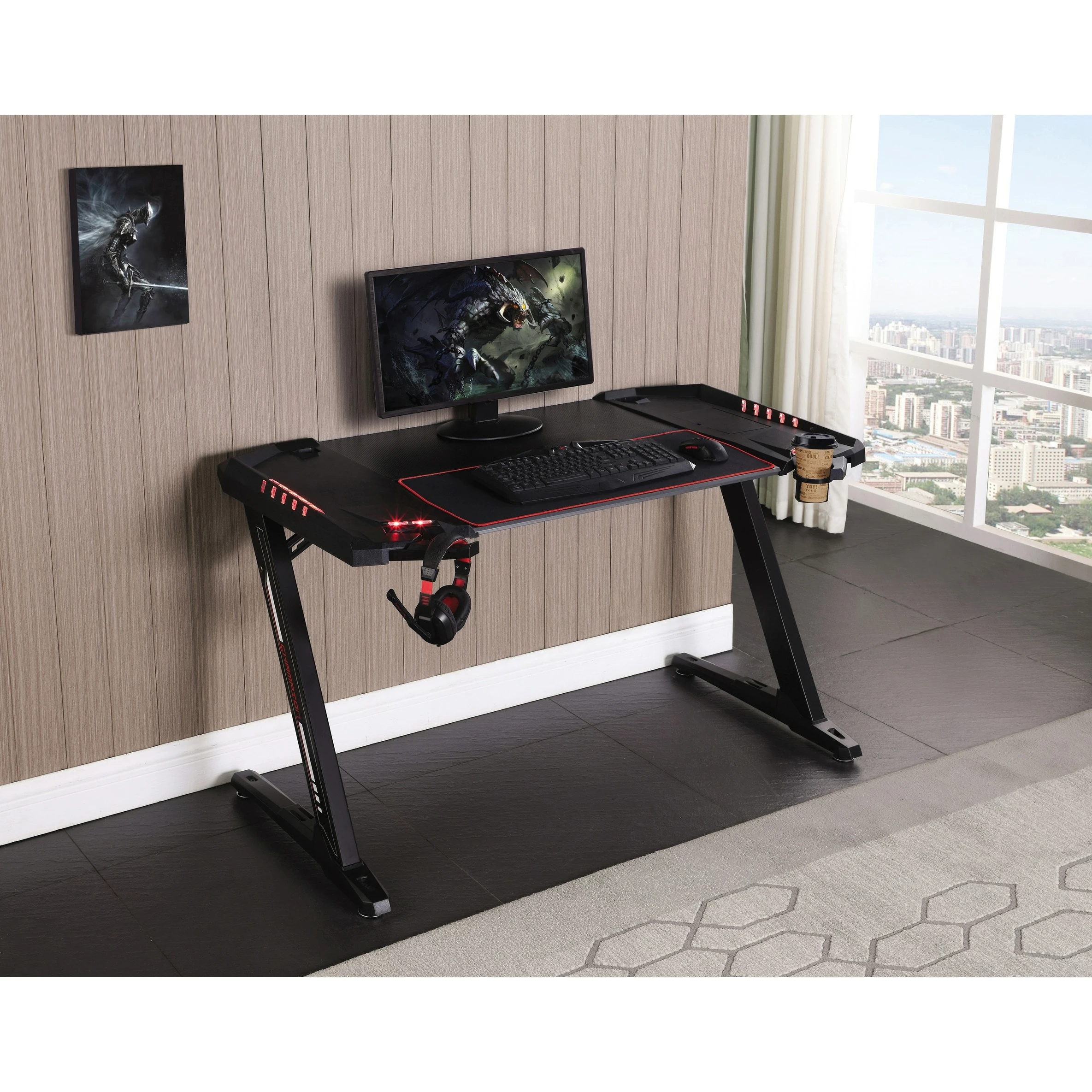 Flash Sale โค๏ธ Coaster Ardsley Black Z-framed Gaming Desk With LED Lighting โ