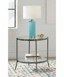 Deals ⭐ Coaster Black Nickel And Clear Round Glass Top End Table 🤩