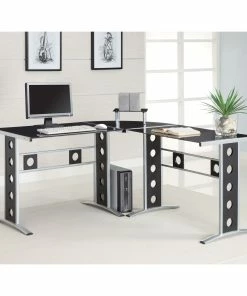 Flash Sale 🛒 Coaster Company Fine Furniture L-Shaped Computer Desk (Black/Silver) 🤩