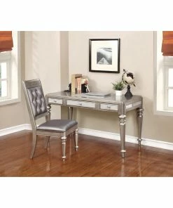 Best Sale 🎉 Coaster Bling Game Hollywood Glam Metallic Platinum Side Chair - 21.50" X 24.50" X 41.25" ⌛