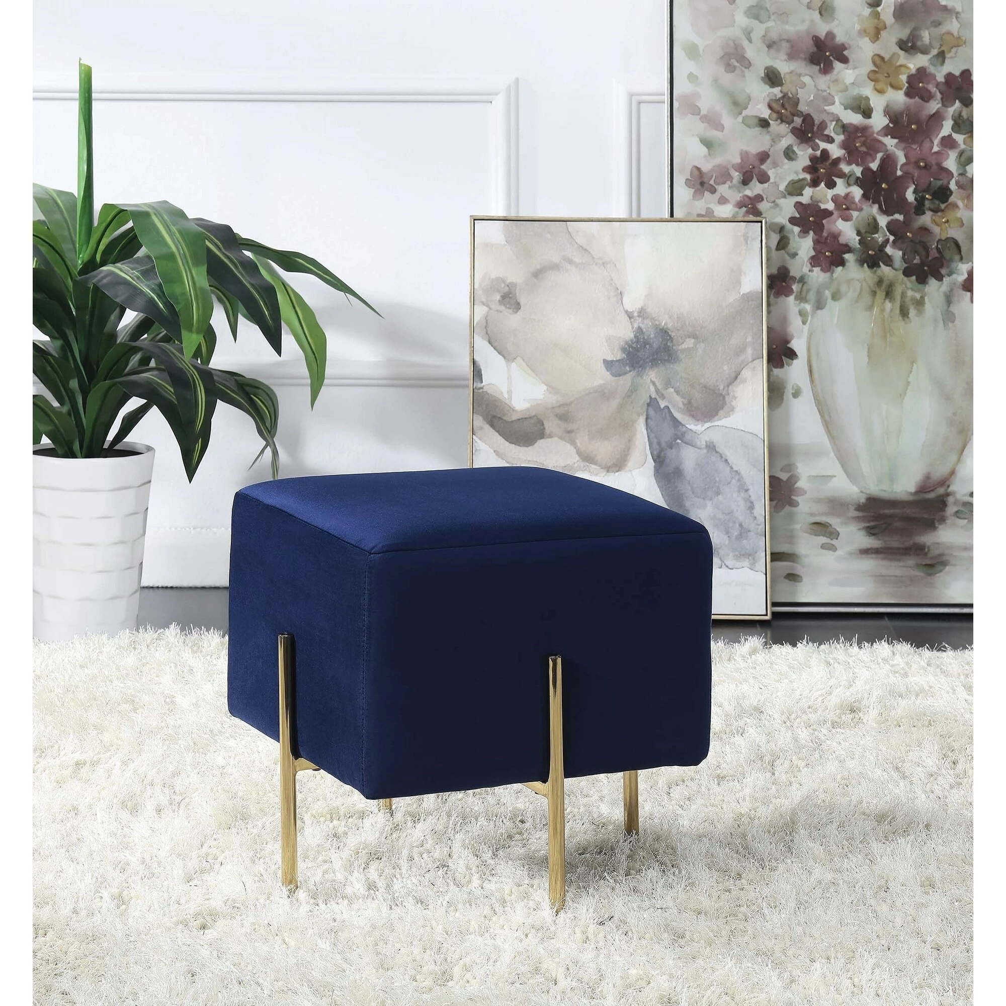 Buy โ๏ธ Coaster Blue And Brass Square Scale Ottoman ๐คฉ