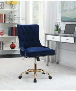 Outlet ⭐ Coaster Blue And Brass Upholstered Swivel Office Chair ✔️