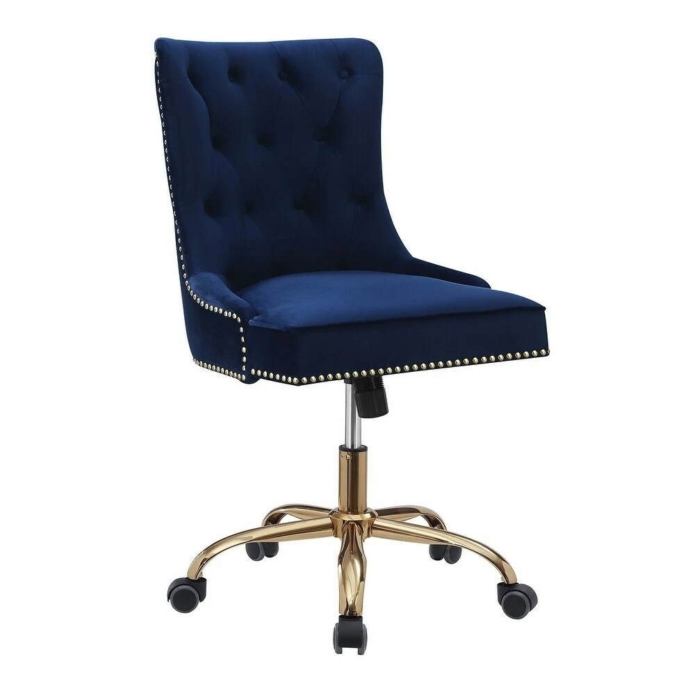 Outlet โญ Coaster Blue And Brass Upholstered Swivel Office Chair โ๏ธ - Image 2