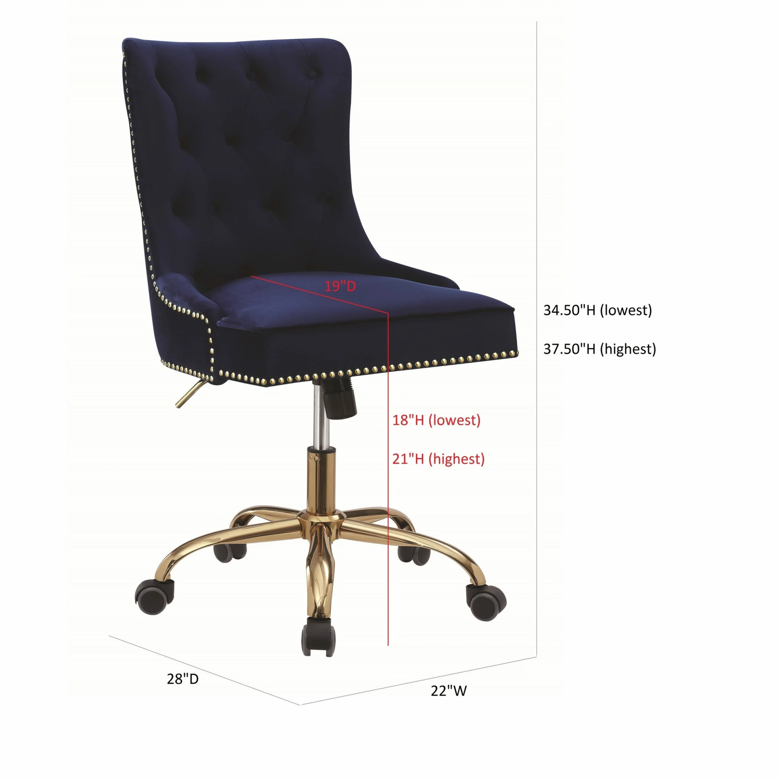 Outlet โญ Coaster Blue And Brass Upholstered Swivel Office Chair โ๏ธ - Image 9