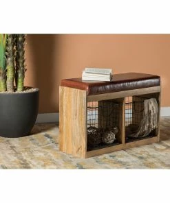 New 😍 Coaster Brown And Natural 2-basket Upholstered Accent Bench 🤩