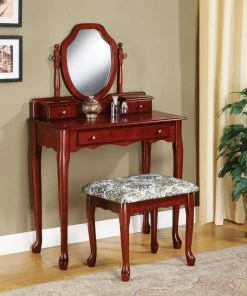 Outlet 🎉 Coaster 2-piece Vanity Set With Tapestry Fabric Seat Brown Red ❤️