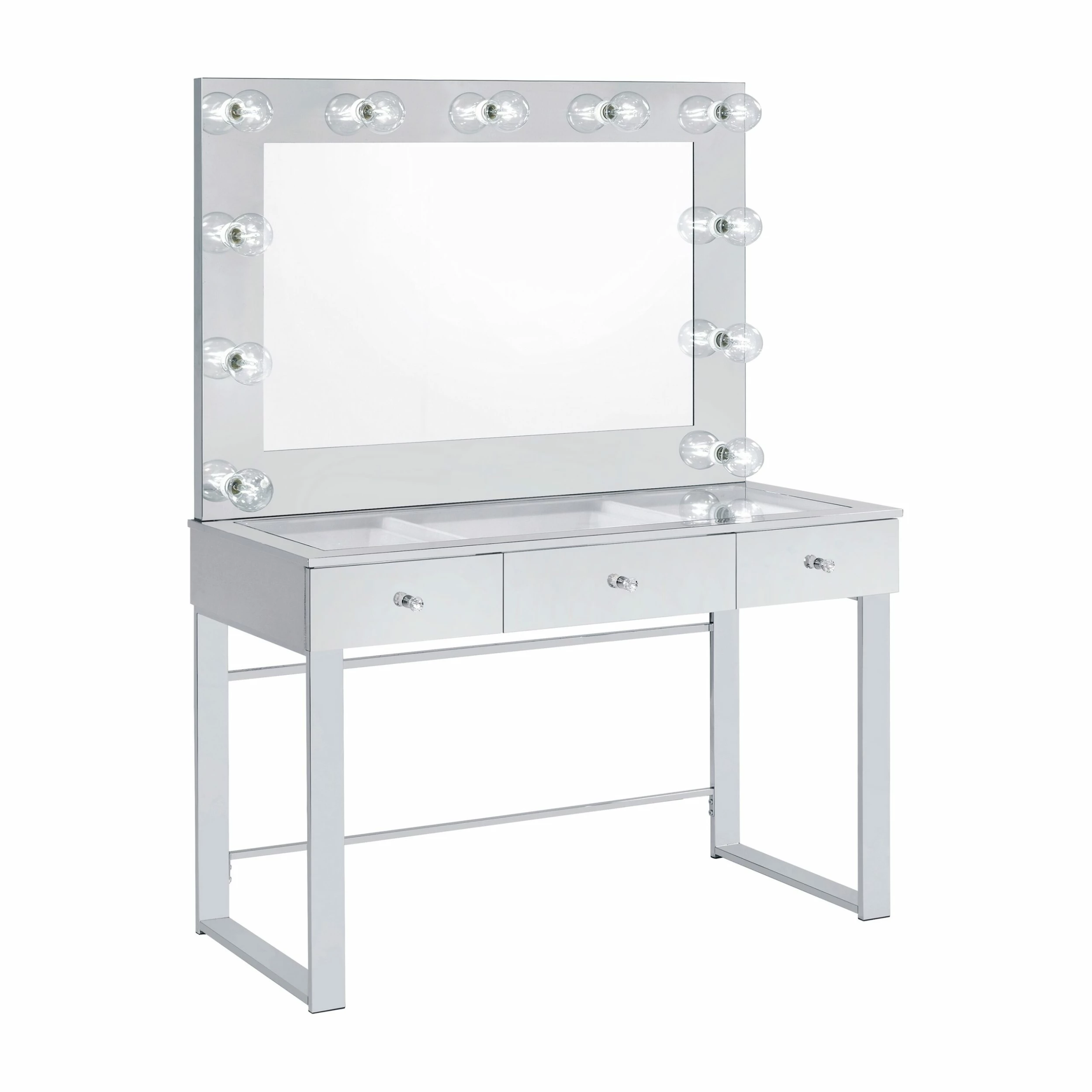 Discount ✔️ Coaster Chrome And White 3-drawer Vanity Desk With Lighting 🛒 - Image 2