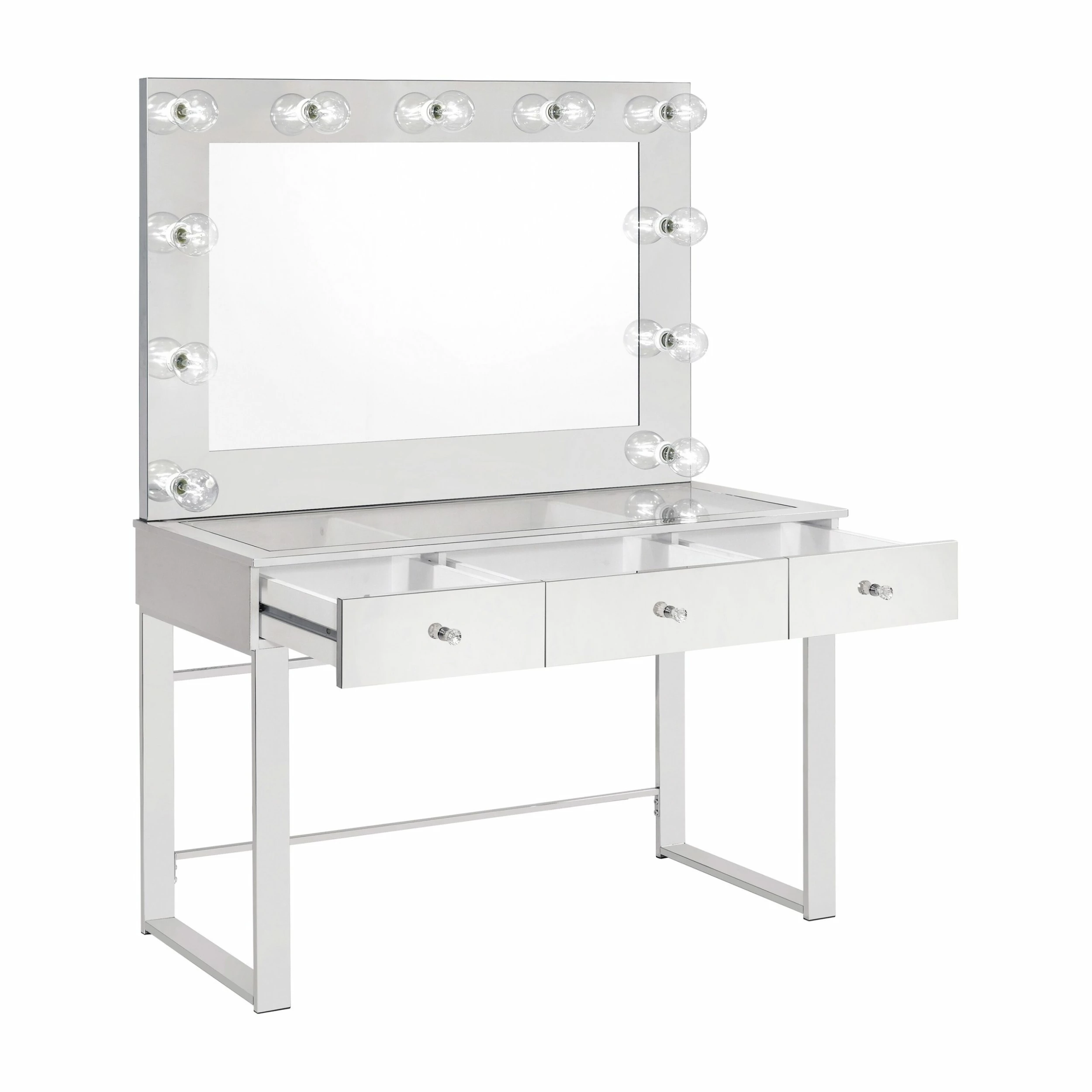 Discount ✔️ Coaster Chrome And White 3-drawer Vanity Desk With Lighting 🛒 - Image 3