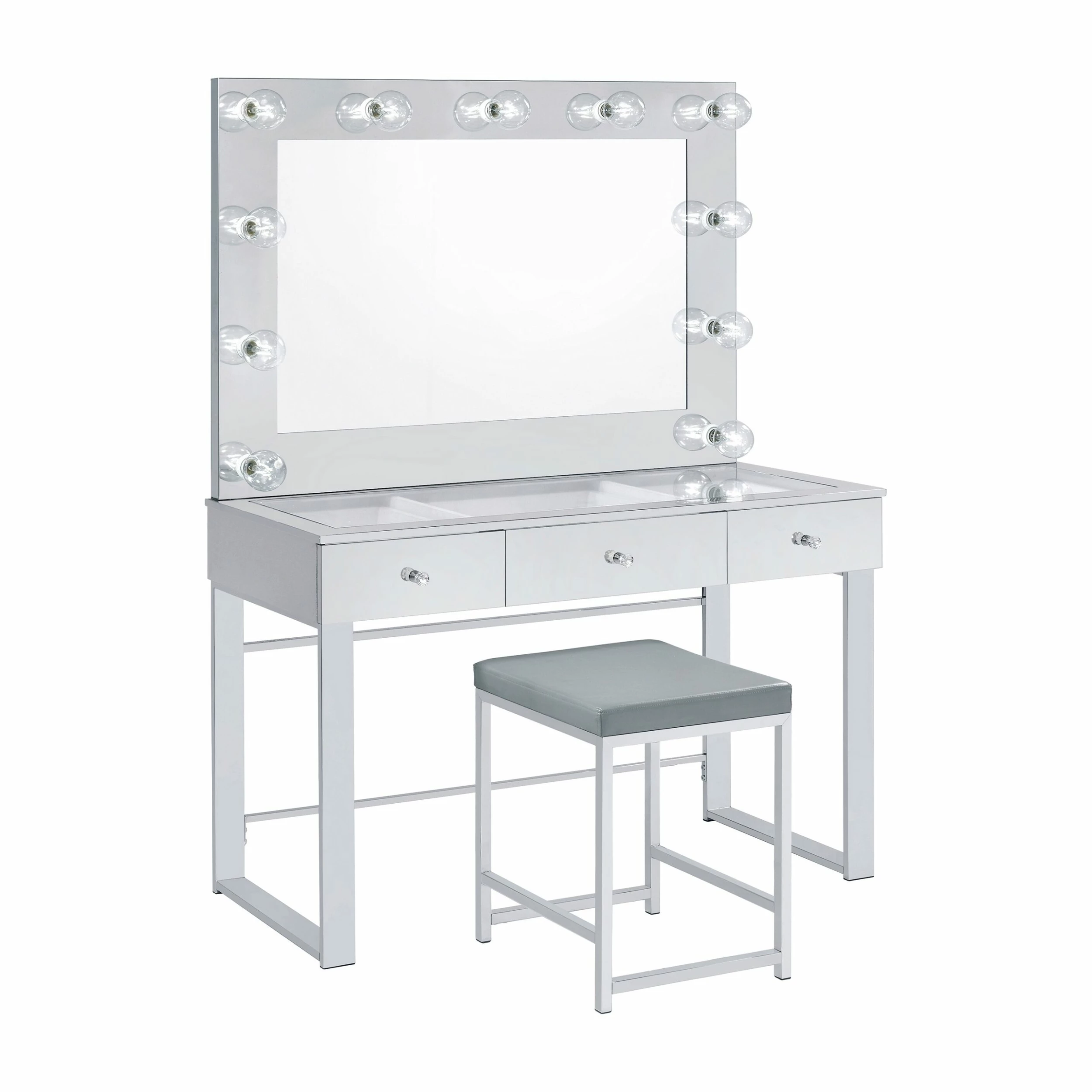 Discount ✔️ Coaster Chrome And White 3-drawer Vanity Desk With Lighting 🛒 - Image 5