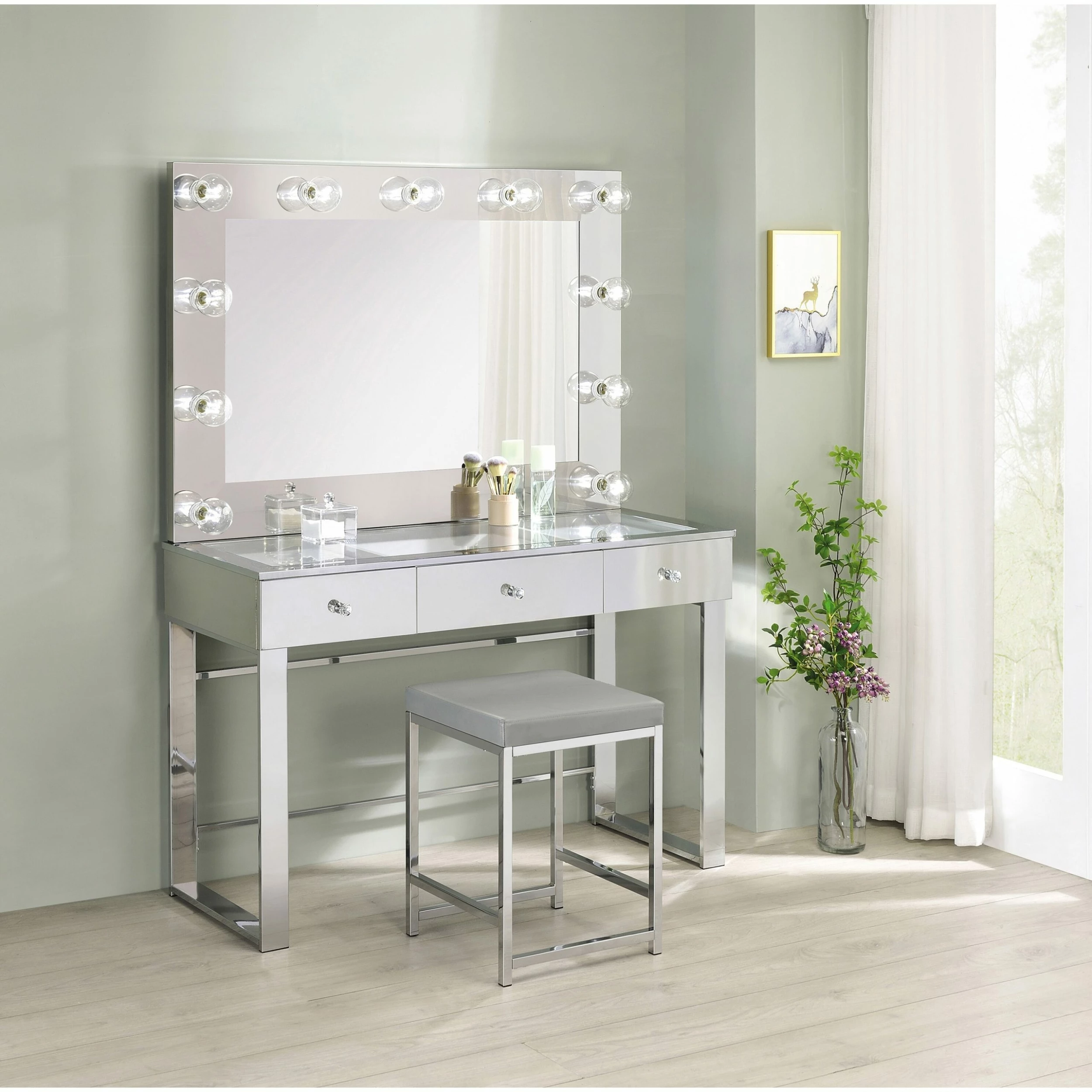 Discount ✔️ Coaster Chrome And White 3-drawer Vanity Desk With Lighting 🛒 - Image 6