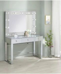 Discount ✔️ Coaster Chrome And White 3-drawer Vanity Desk With Lighting 🛒