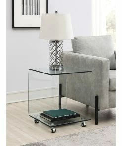Best deal 🔥 Coaster Clear C-shaped Accent Table With Casters 🤩