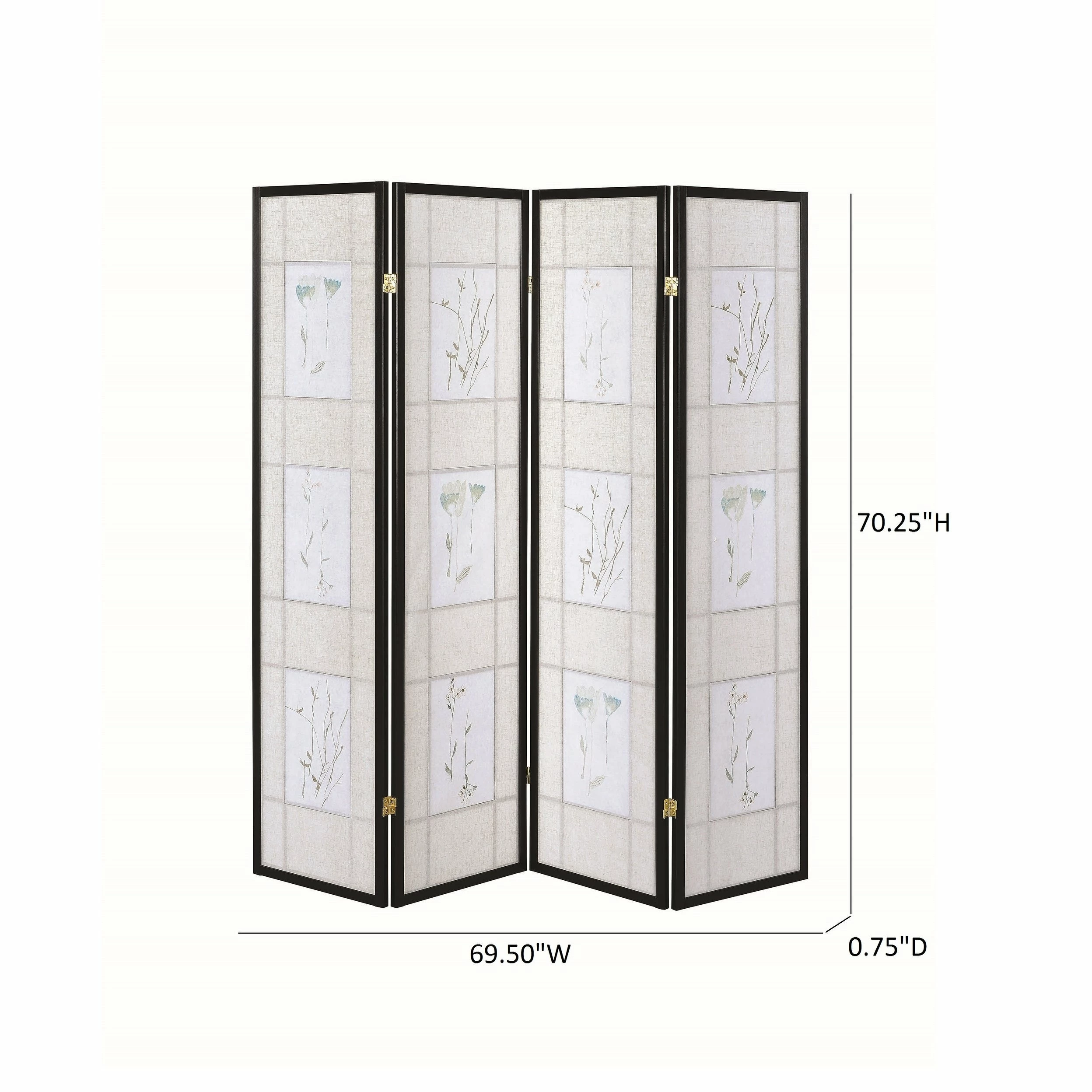 Hot Sale ⭐ Coaster Company Black Floral Motif 4-panel Folding Screen - 69.50" X 0.75" X 70.25" ✨ 3 Hot Sale ⭐ Coaster Company Black Floral Motif 4-panel Folding Screen - 69.50" X 0.75" X 70.25" ✨ - Image 3
