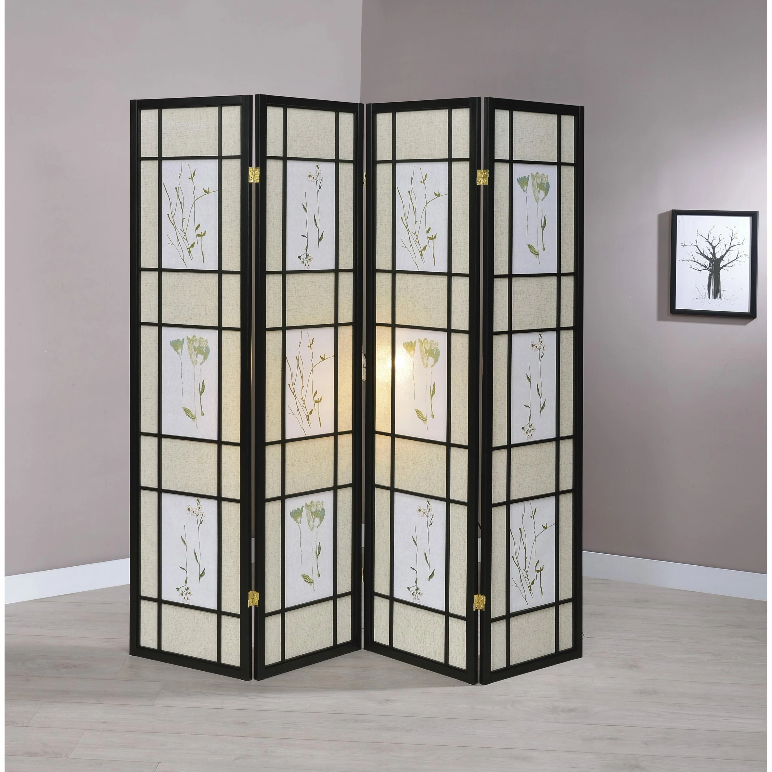 Hot Sale ⭐ Coaster Company Black Floral Motif 4-panel Folding Screen - 69.50" X 0.75" X 70.25" ✨ 1 Hot Sale ⭐ Coaster Company Black Floral Motif 4-panel Folding Screen - 69.50" X 0.75" X 70.25" ✨