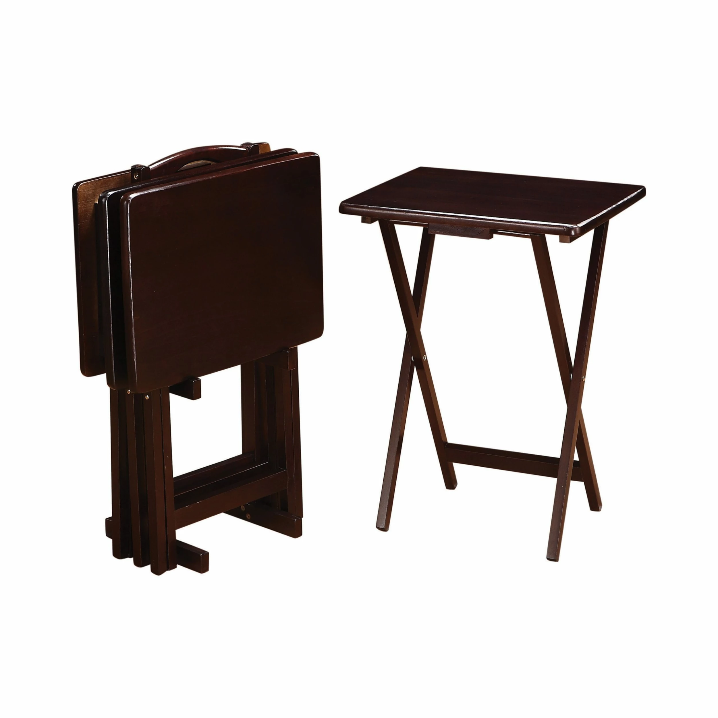 Hot Sale 💯 Coaster Company Cappuccino Solid Wood Tray Tables And Stand (Set Of 4) - 19.25" X 14.50" X 25.50" 👍 - Image 3