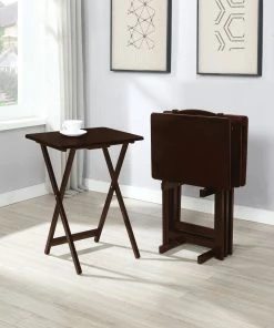 Hot Sale 💯 Coaster Company Cappuccino Solid Wood Tray Tables And Stand (Set Of 4) - 19.25" X 14.50" X 25.50" 👍