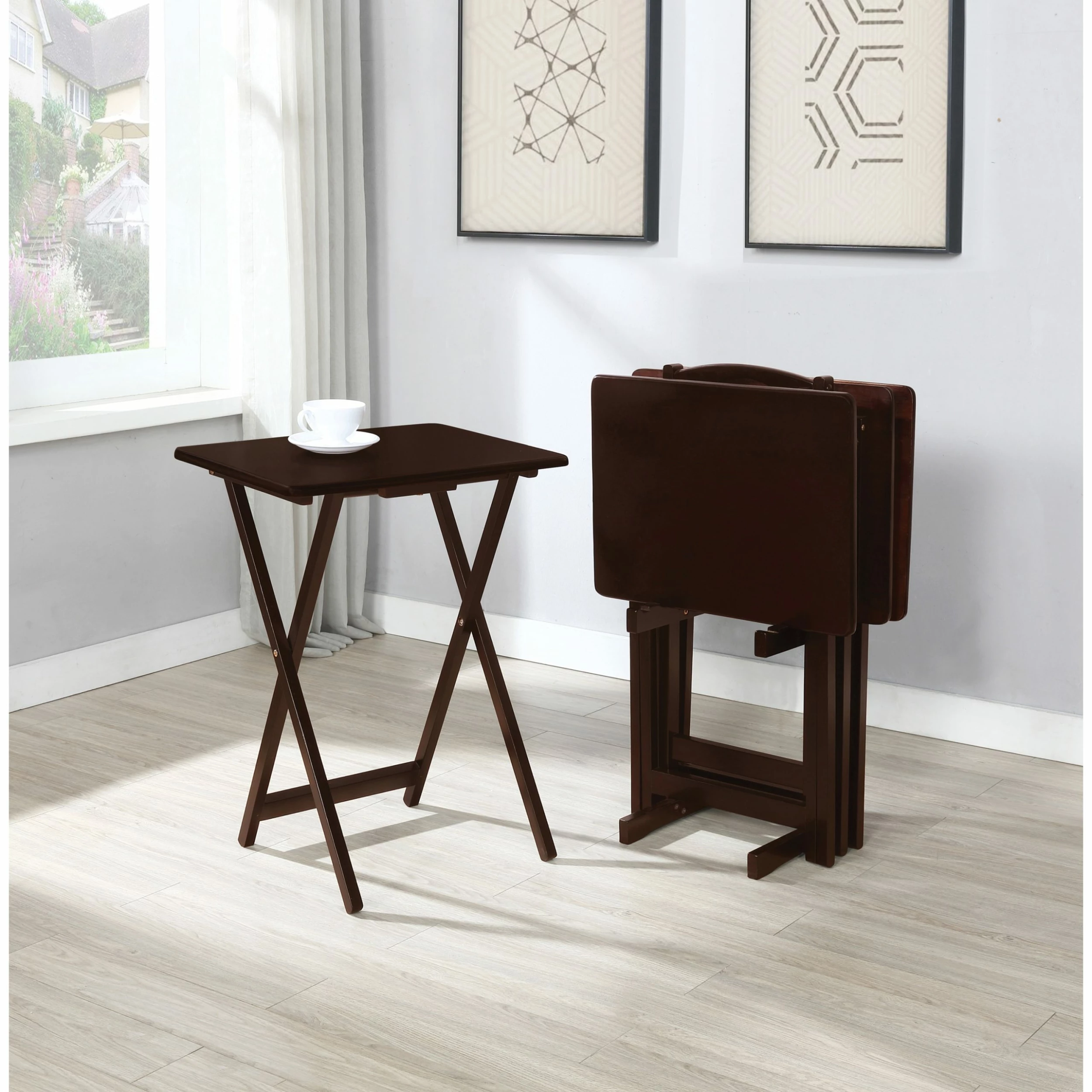 Hot Sale 💯 Coaster Company Cappuccino Solid Wood Tray Tables And Stand (Set Of 4) - 19.25" X 14.50" X 25.50" 👍
