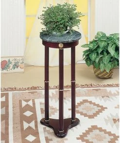 Best Sale 🧨 Coaster Company Green Marble Top Cherry Finish Wood Round Plant Stand - 27.50" X 12" 👏