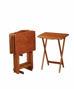 Flash Sale ❤️ Coaster Company Oak Solid Wood Tray Tables With Stand (Set Of 4) 🌟