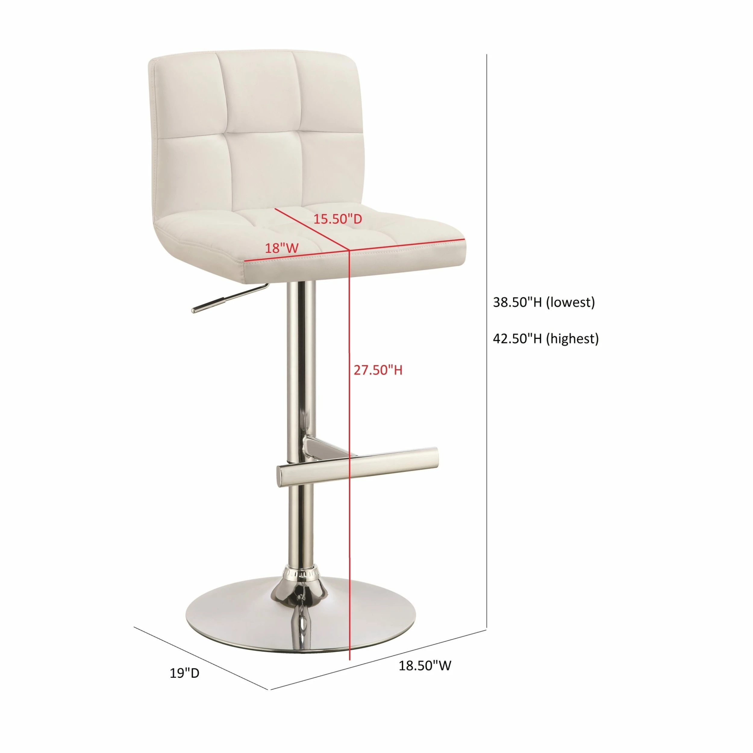 Hot Sale ๐ฅ Coaster Company White Vinyl Chrome Barstool - 18.50" X 19" X 42.50" ๐ - Image 3