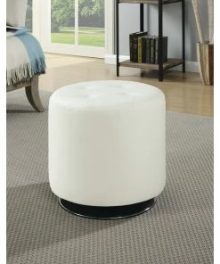 Buy 🎉 Coaster Contemporary Round Ottoman White 🥰