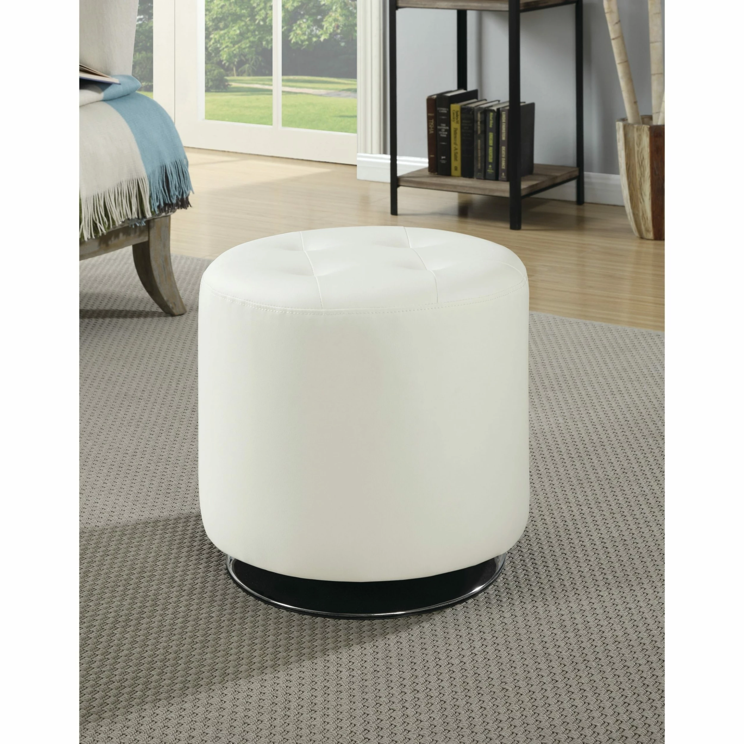 Buy 🎉 Coaster Contemporary Round Ottoman White 🥰