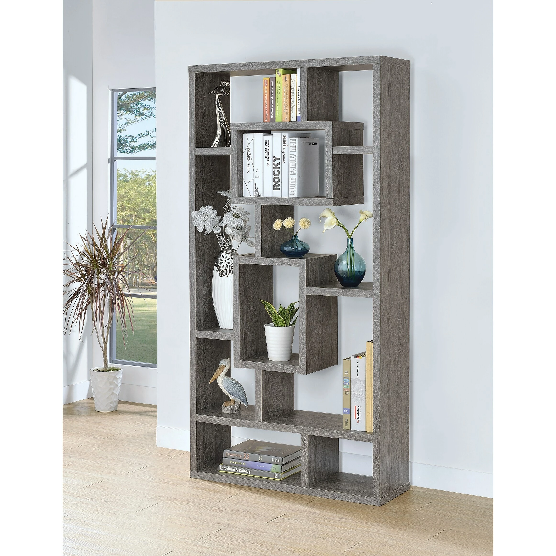 Promo 🥰 Coaster Contemporary Weathered Grey 10-shelf Bookcase 💯 - Image 2