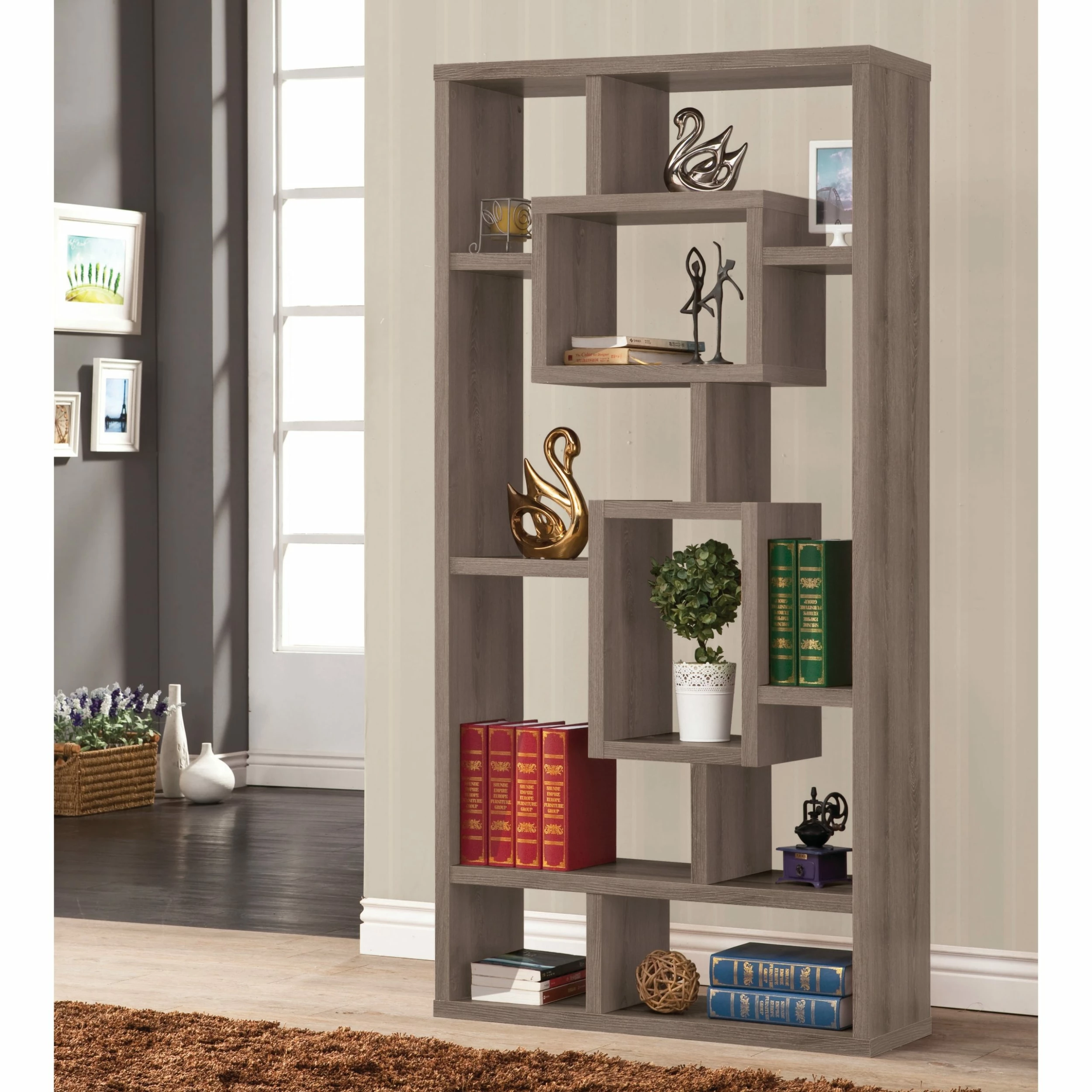 Promo 🥰 Coaster Contemporary Weathered Grey 10-shelf Bookcase 💯