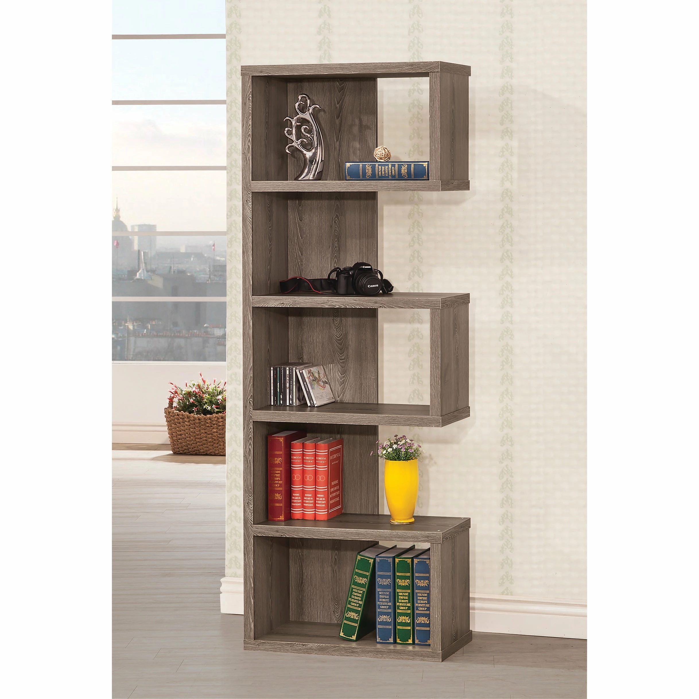 Coupon ๐ Coaster Contemporary Weathered Grey 5-shelf Bookcase ๐ฅ