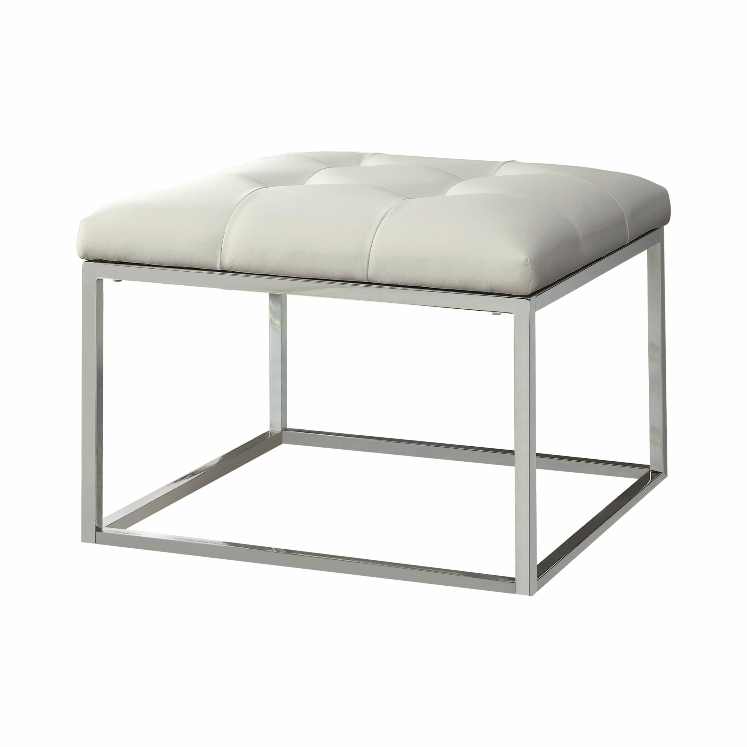 Coupon 🌟 Coaster Contemporary White And Chrome Ottoman 🔥 2 Coupon 🌟 Coaster Contemporary White And Chrome Ottoman 🔥 - Image 2