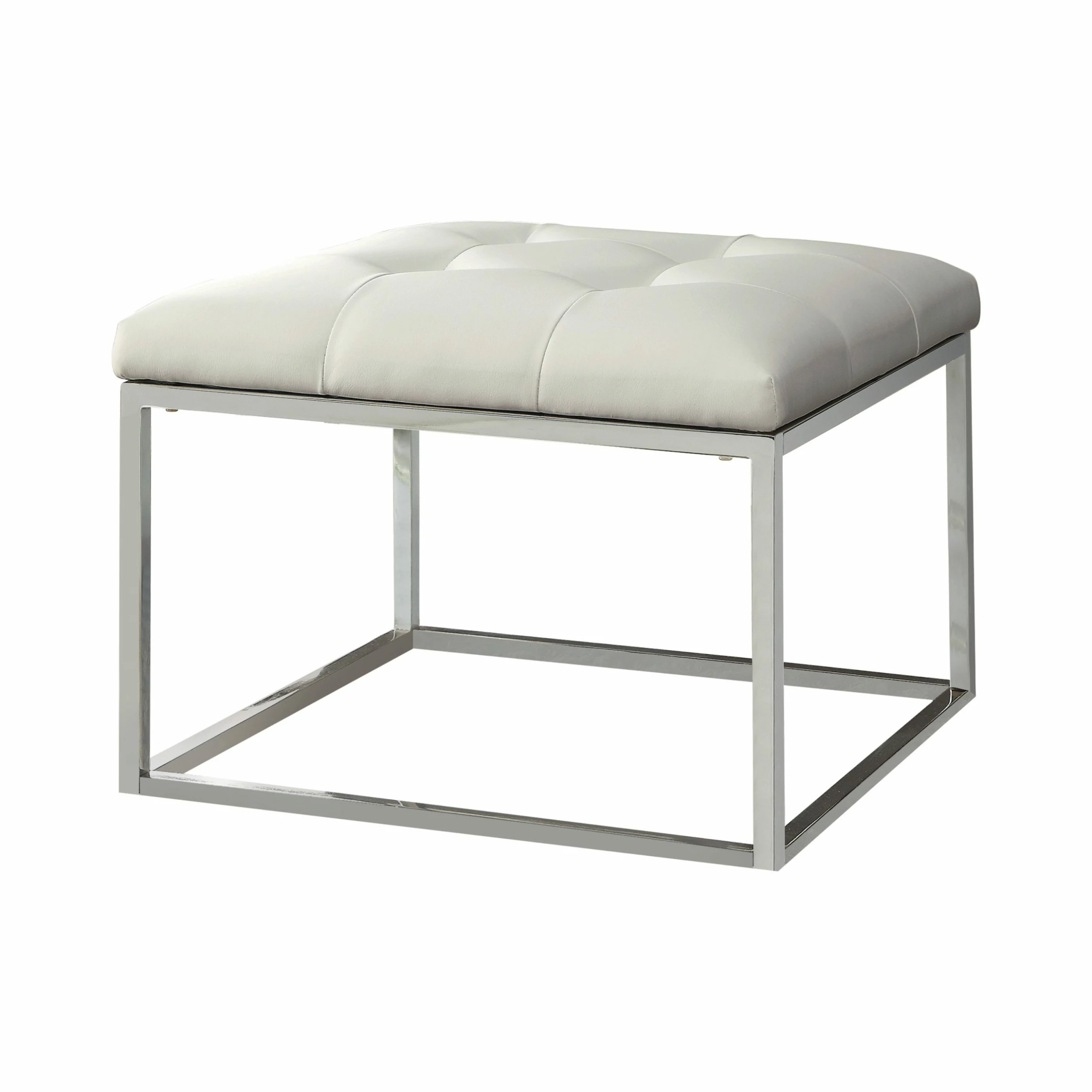 Coupon 🌟 Coaster Contemporary White And Chrome Ottoman 🔥 3 Coupon 🌟 Coaster Contemporary White And Chrome Ottoman 🔥 - Image 3