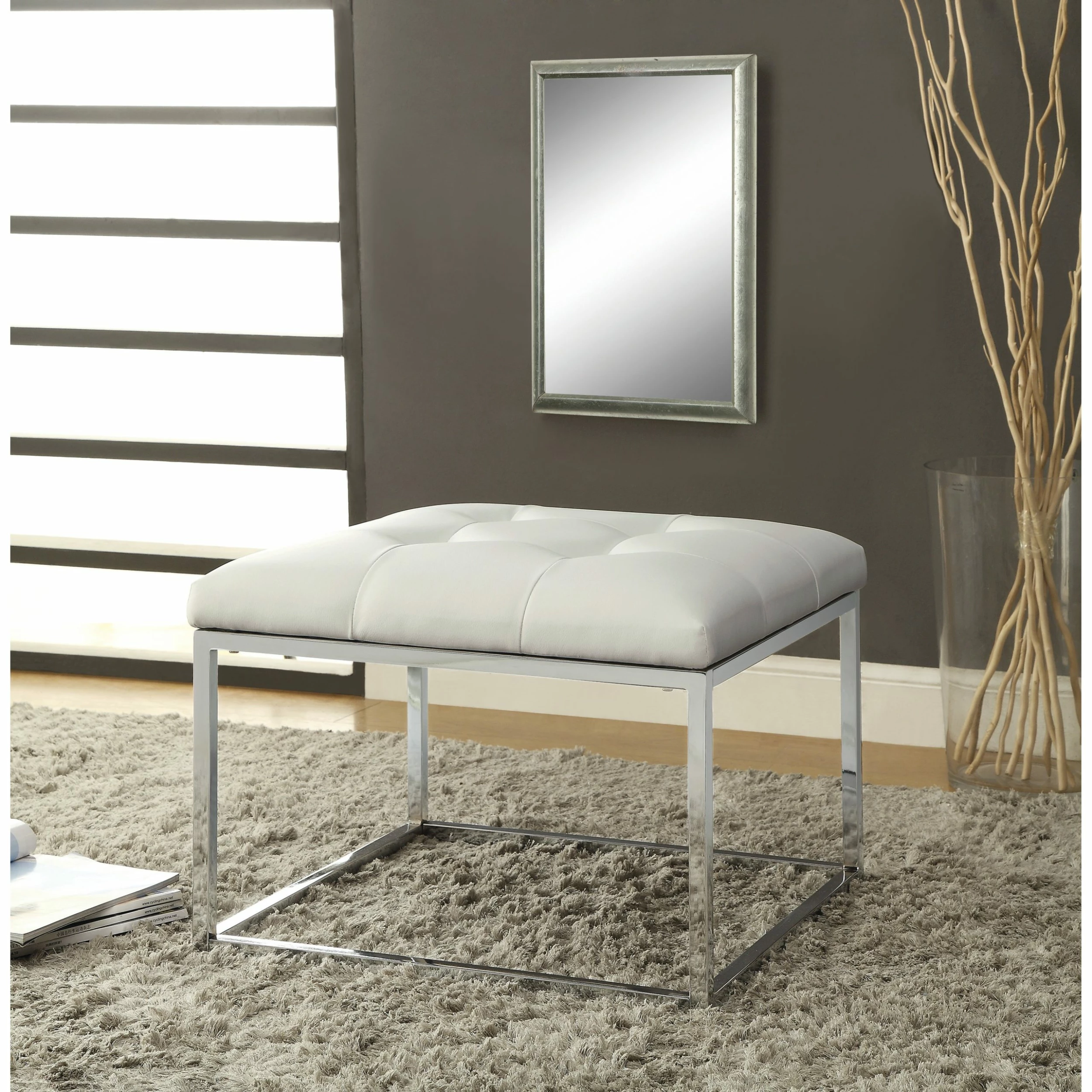 Coupon 🌟 Coaster Contemporary White And Chrome Ottoman 🔥 1 Coupon 🌟 Coaster Contemporary White And Chrome Ottoman 🔥