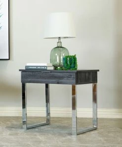 Best Pirce ✨ Coaster Dark Charcoal And Chrome Square 1-drawer End Table 👍
