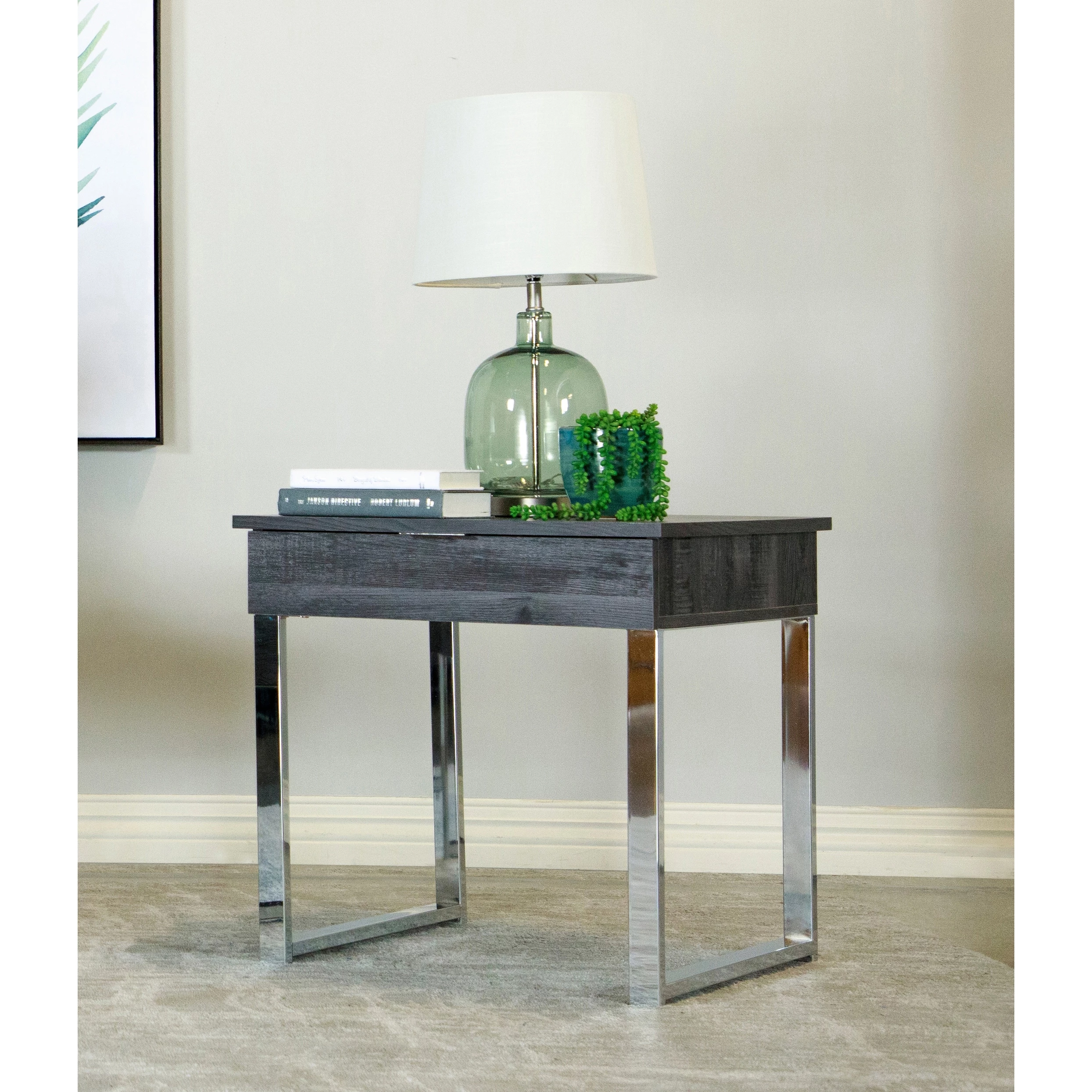 Best Pirce โจ Coaster Dark Charcoal And Chrome Square 1-drawer End Table ๐