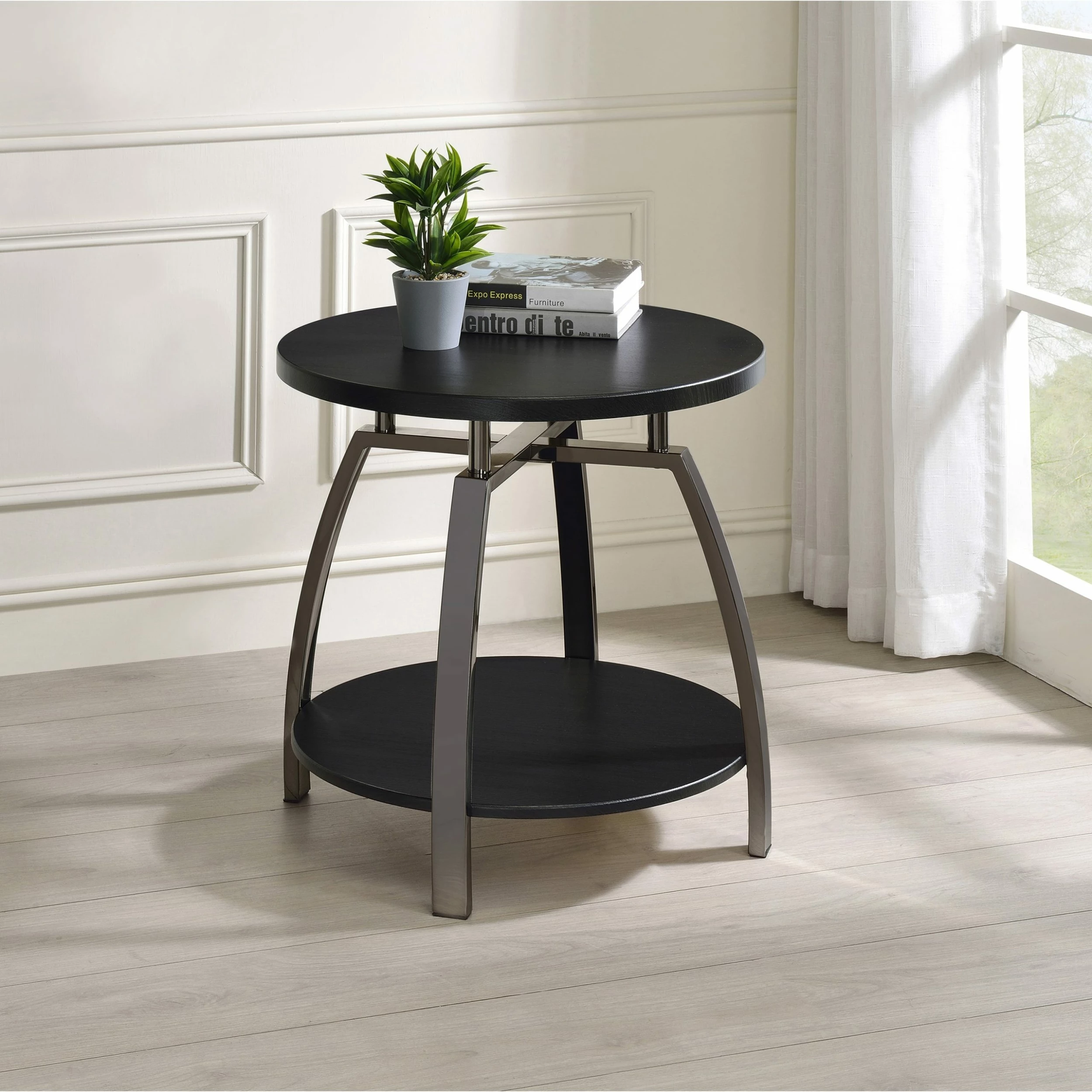 Coupon 🤩 Coaster Dark Grey And Black Nickel Round End Table ⭐