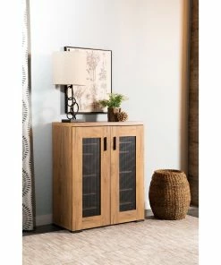 Best deal ✔️ Coaster Golden Oak Metal Mesh Door Accent Cabinet 🔥