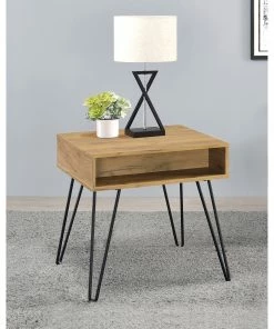 Cheap โ Coaster Golden Oak And Black Square End Table With Open Compartment ๐