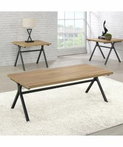 Cheapest ๐ Coaster Golden Oak And Gunmetal 3-piece Trestle Occasional Table Set ๐ฅ