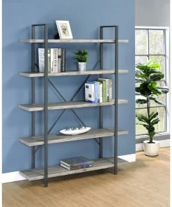 Best Sale 👏 Coaster Grey Driftwood 5-tier Open Back Bookcase 🔥
