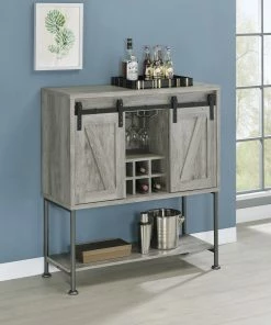 Cheapest 🧨 Coaster Grey Driftwood Sliding Door Bar Cabinet With Lower Shelf 😀