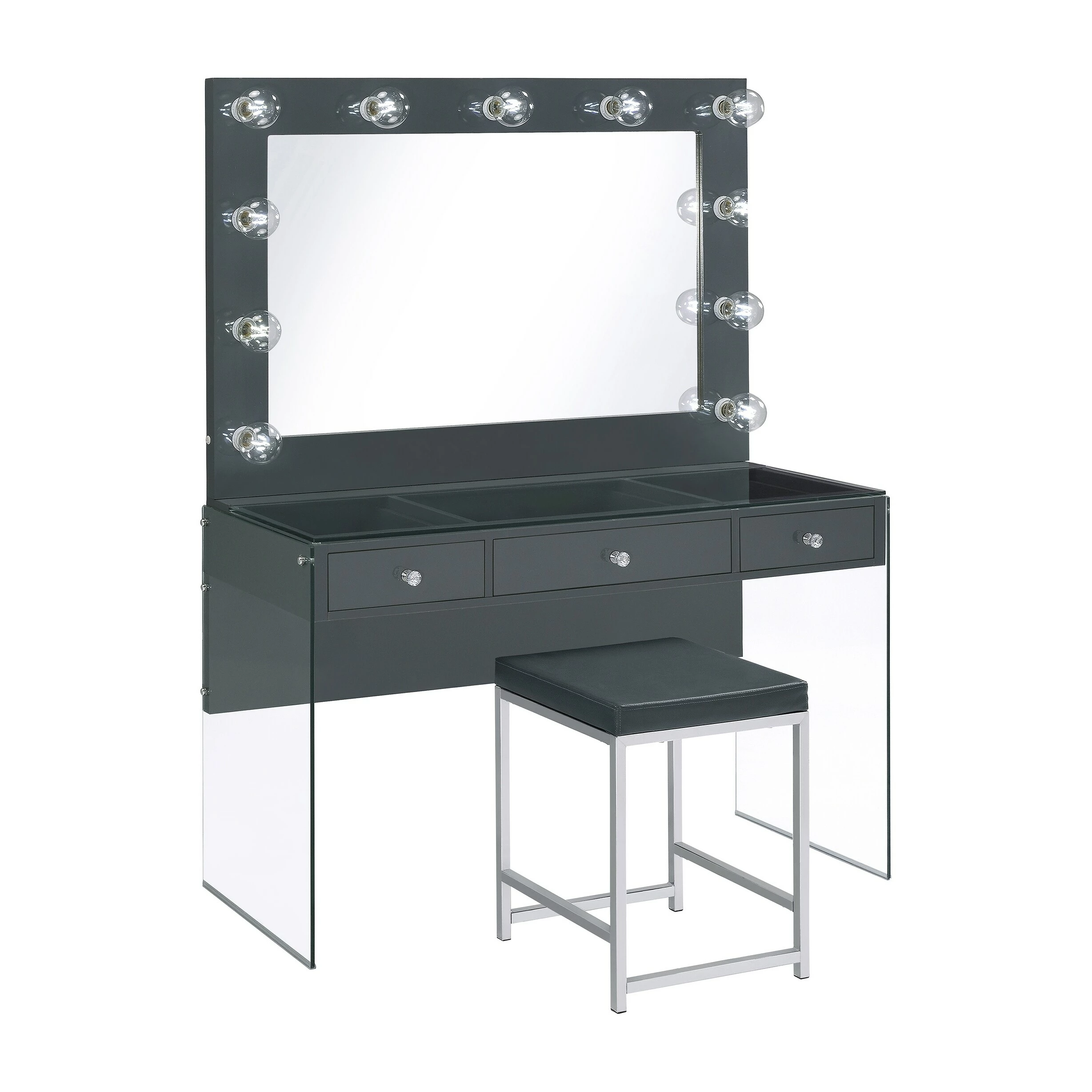 Top 10 ๐งจ Coaster Grey High Gloss 3-drawer Vanity Desk With Lighting Mirror โ - Image 5