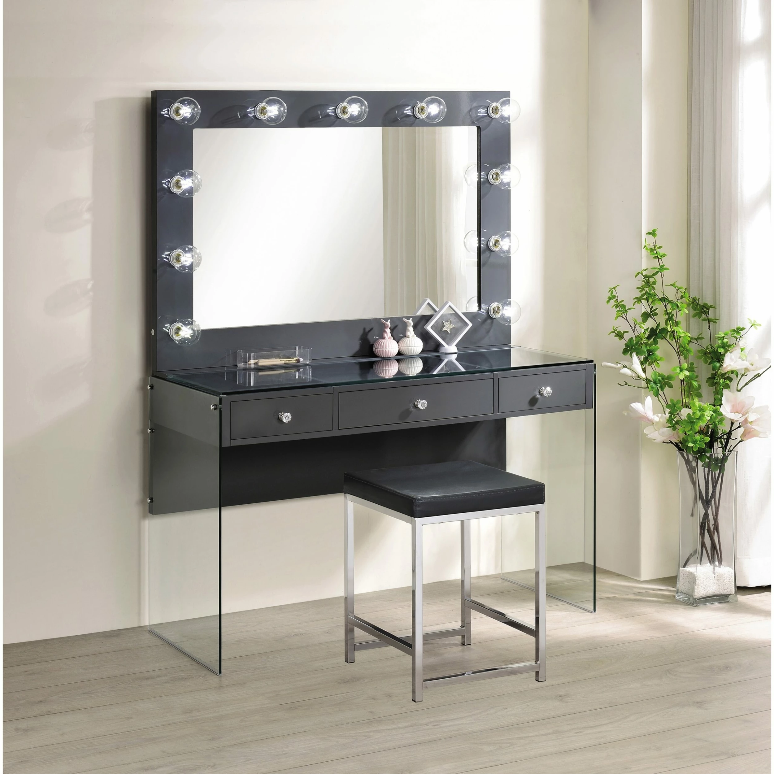 Top 10 ๐งจ Coaster Grey High Gloss 3-drawer Vanity Desk With Lighting Mirror โ - Image 6