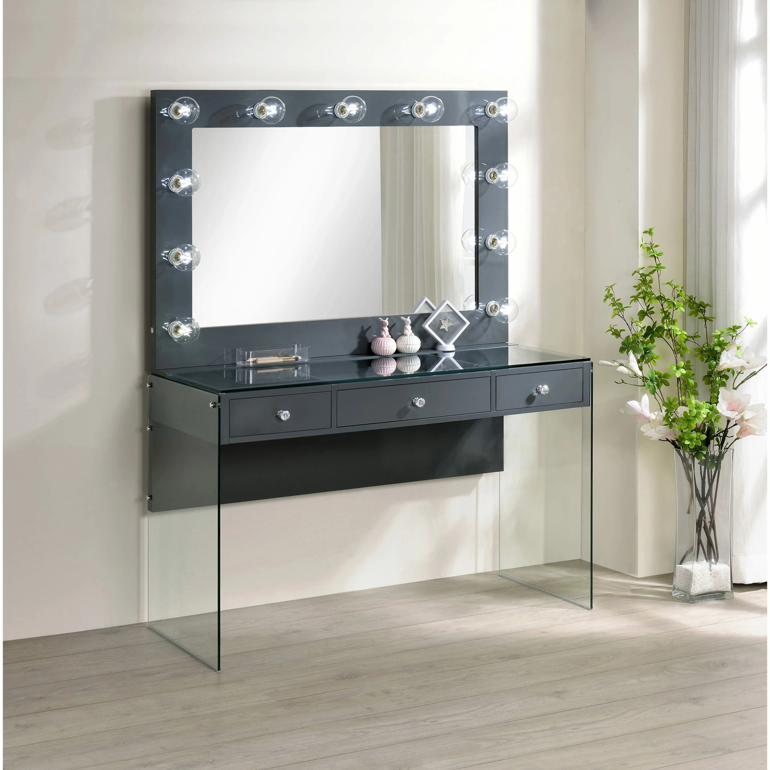 Top 10 ๐งจ Coaster Grey High Gloss 3-drawer Vanity Desk With Lighting Mirror โ