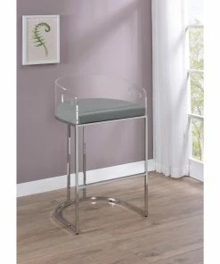 Outlet ⌛ Coaster Grey And Chrome Acrylic Back Bar Stools (Set Of 2) 😀