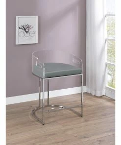Deals 🤩 Coaster Grey And Chrome Acrylic Back Counter Height Stools (Set Of 2) ⭐