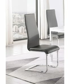Outlet 🔔 Coaster Grey And Chrome Upholstered High Back Side Chairs (Set Of 4) 😍