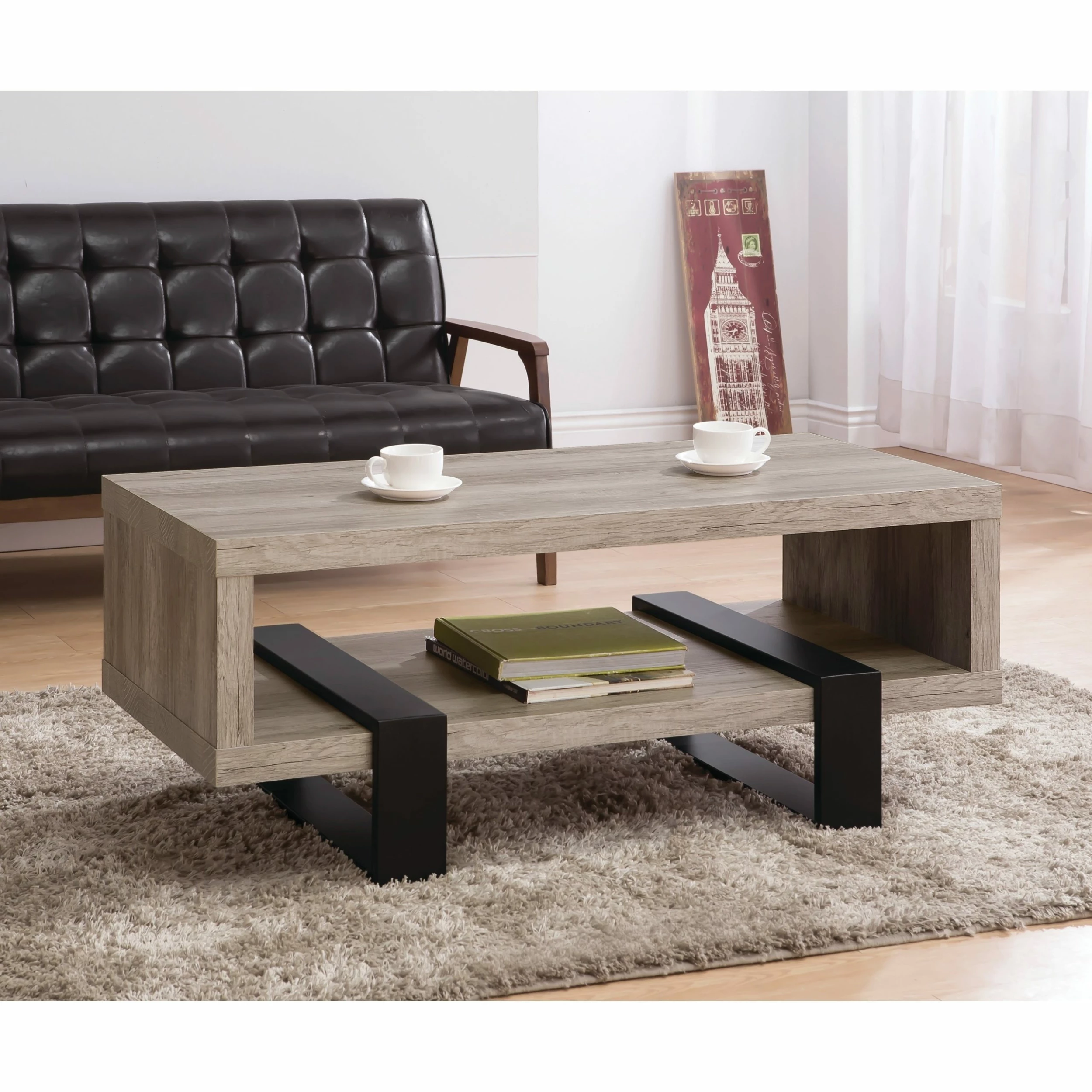 Best Sale โญ Coaster Industrial Grey Driftwood Open Coffee Table - 47.25" X 23.50" X 19.25" - 47.25" X 23.50" X 19.25" ๐